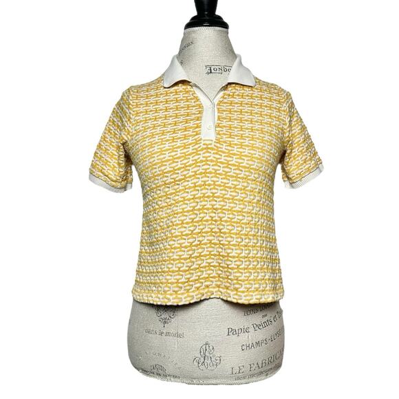 Zara | Women | Yellow Jacquard Texture Knit Cropped Polo Top | Size Small - Picture 2 of 9